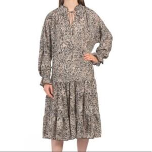 OPT Anthropologie billions prairie tiered paisley midi dress billowy sz L